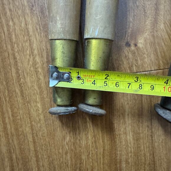 Set of 4 Solid Wood Round Tapered Table Legs Brass Bottom adjustable Feet - Picture 10 of 13